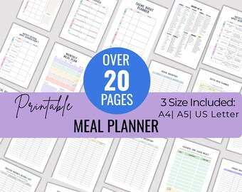 Druckbarer Essensplaner für vielbeschäftigte Frauen, gesunde wöchentliche Essensplanung, 20+ Seite Wöchentlicher Essensplaner, minimalistisches beige