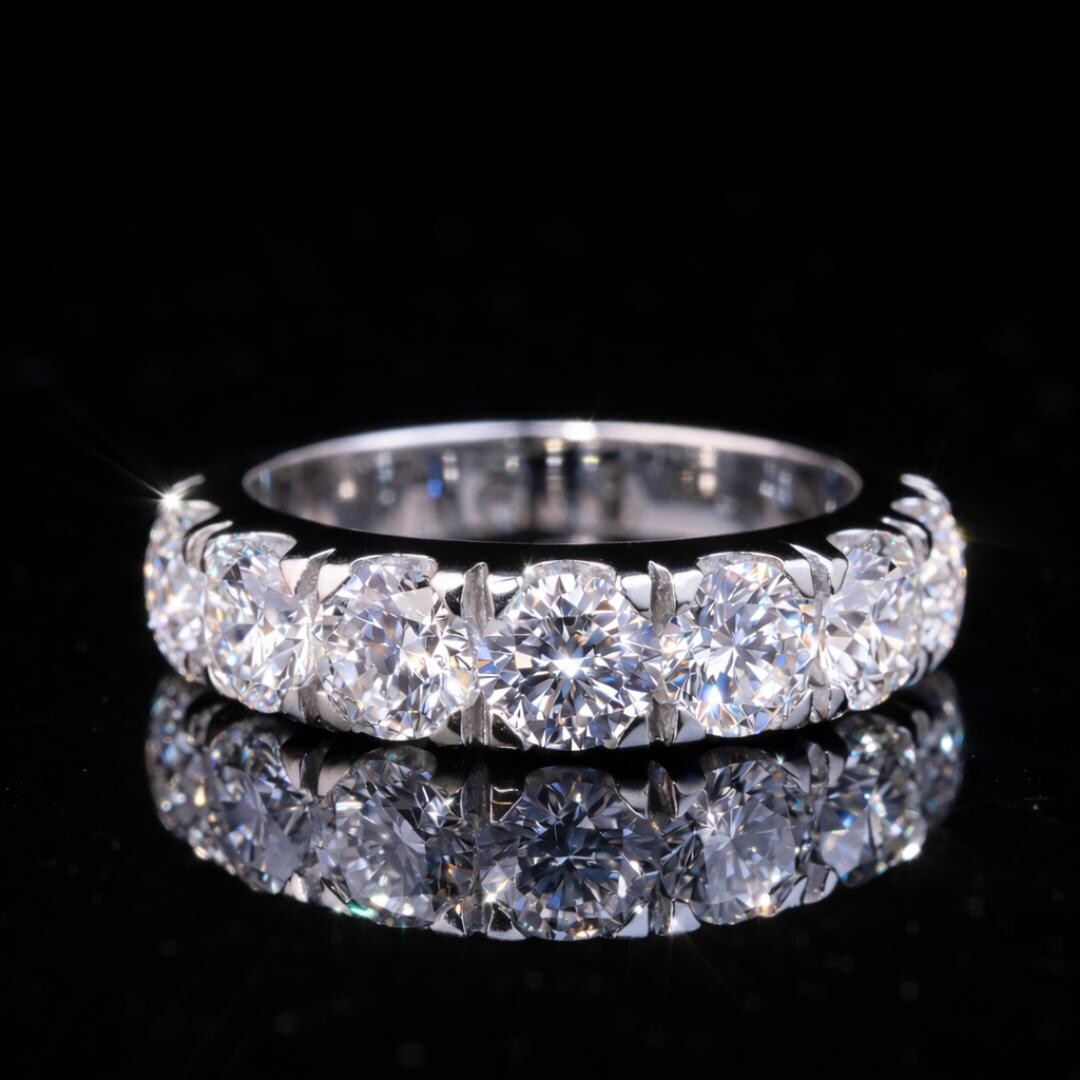 Round Cut Moissanite Diamond Half Eternity Ring Pave Round Diamond ...
