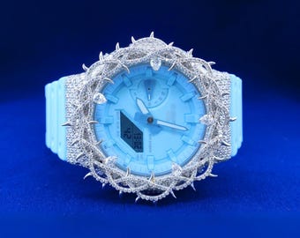 Moissanite G Schock Uhr Neon Gelb Iced Lünette, Büste Unten G Schock benutzerdefinierte Uhr, Hip Hop Diamant G Schock, Luxus Streetwear Uhr