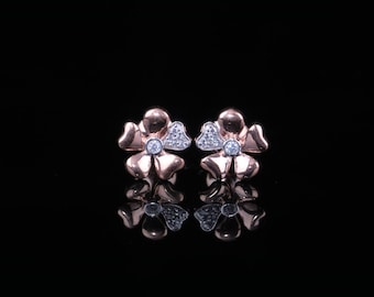 Rose Gold Moissanite Flower Stud Earrings | Luxury Floral Diamond Studs | Minimal Iced Earrings | Gift for Her Women Jewelry