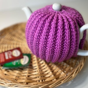 Handknit Tea Cozy, Stretchy Ribbed Design, Fits Various Teapots, Washable Acrylic Yarn