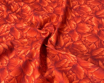 Floral Design Orange Quilting Cotton, Seattle Bay Fabrics 2004, Gift for Quilters, 28" Remnant