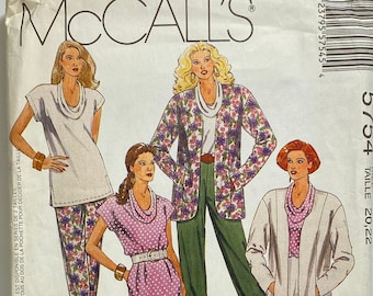 McCall's Pattern 5754, Misses' Unlined Jacket Tunic Skirt and Pants, Sizes: 20-22, Un Cut Pattern