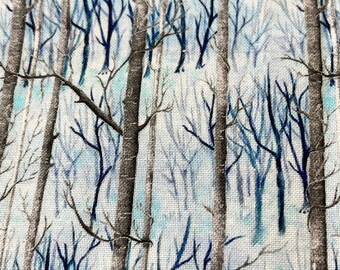 Ice Blue Fabric by the Yard, Noel by Oasis Fabrics Design #59 255,  Winter Tree Design Premium Cotton, Gift for Quilters