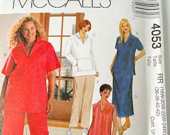 McCall's Pattern 4053, Women's Top Skirt and Pants in Two Lengths, Plus Sizes 18W-24W Petite-able Un Cut Pattern