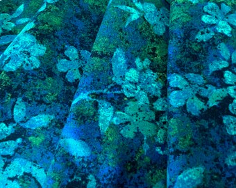 Floral Quilting Cotton in Dark Teal, County Clare by Jinny Beyer for RJR Fabrics, DIY Crafting Supplies, Gift for Sewists