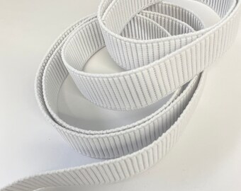 1" Wide Ribbed, Waistband Elastic by the Yard, Non-Roll, White, Sewing Supplies