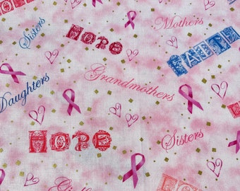 Breast Cancer Awareness Pink Fabric, 1 Yard Premium Cotton, Quilt-Quality Joie de Vivre Print by Luana Rubin, Crafting & Quilting Gift