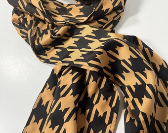 Black & Tan Lightweight Fabric Wrap, Geometric Print Scarf, Gifts for Her, Woman's All Season Accessories