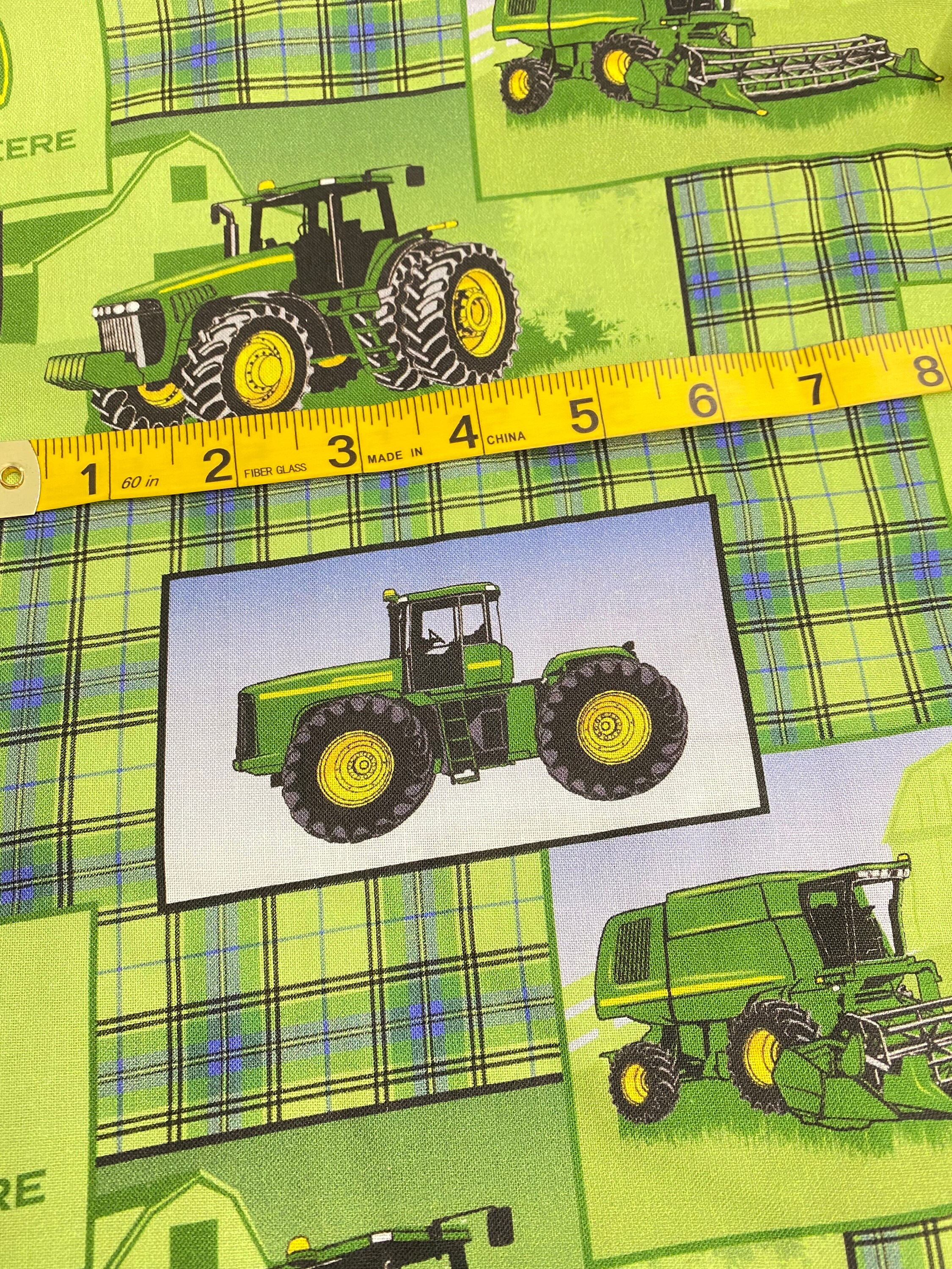 Tractor Print Fabric John Deere Quilting Fabric Green Plaid Etsy