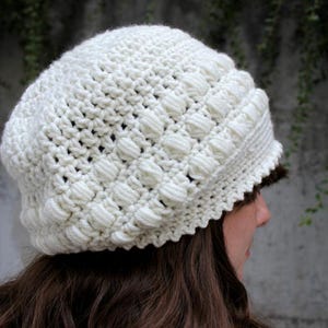 White Crocheted Hat for Women - Warm Winter Beanie, Fashionable Headwear & Thoughtful Gift Idea