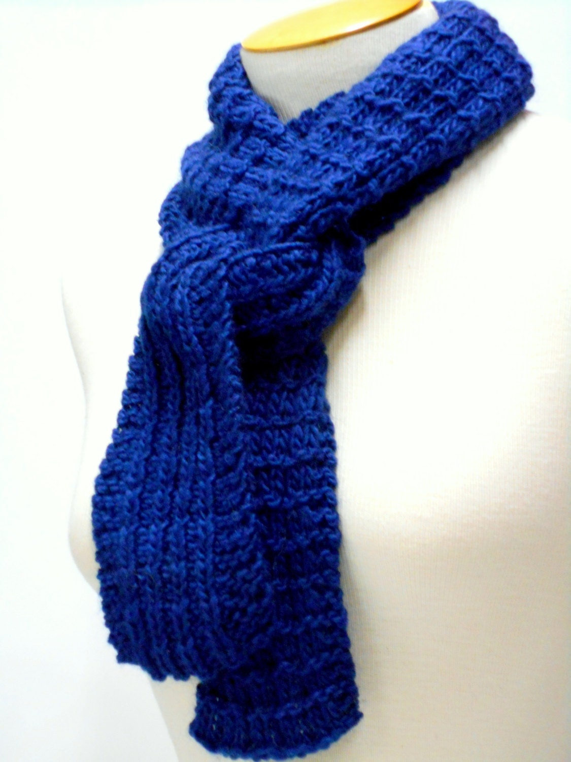 Navy Blue Hand Knit Scarf Wool & Mohair Blend Dark Blue | Etsy