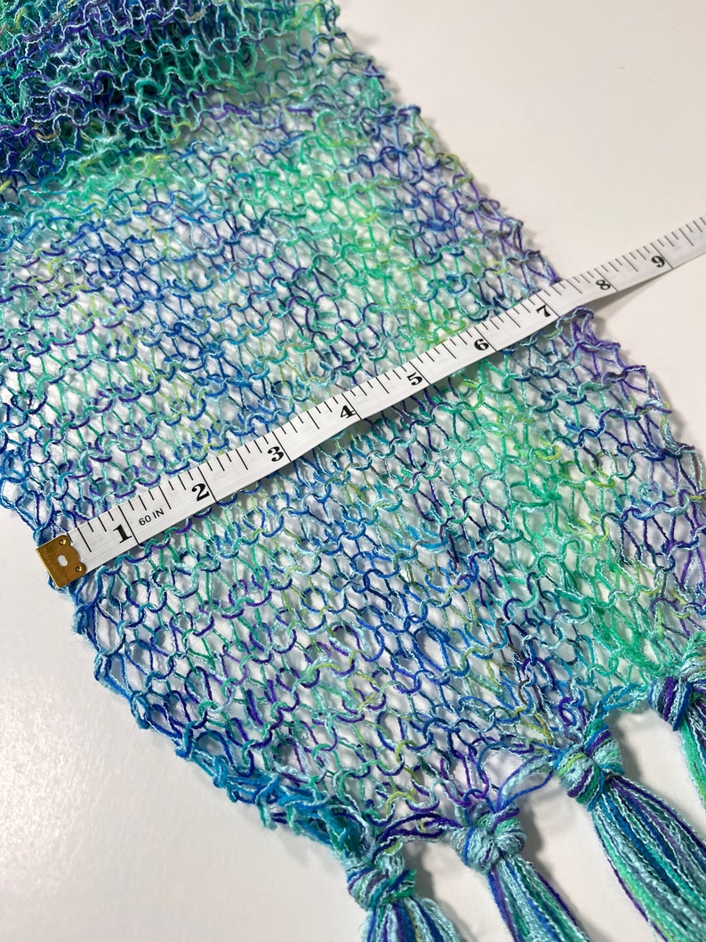 Aqua Blue/Green Scarf, Women's Lacy Fringed Lightweight Accessory, Handknit Gifts for Girlfriend image 9