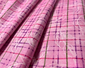 Pink Quilting Cotton, Jackie Robinson for Maywood Studio, Plaid Fabric by the Yard, Gift for Quilters