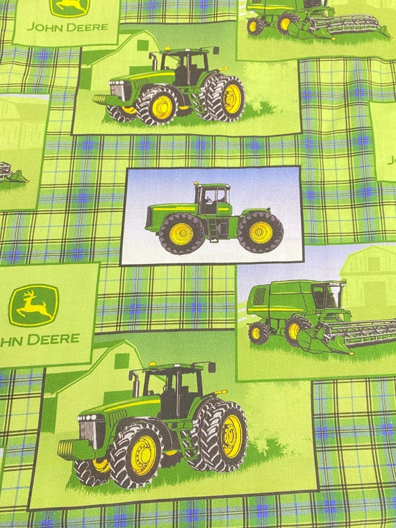 Tractor Print Fabric John Deere Quilting Fabric Green Plaid | Etsy