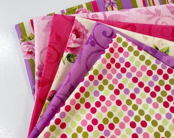 6 Fat Quarters in Pinks & Lavenders, Quilt Shop Quality 100% Cotton Fabric, Great Gift for Quilters