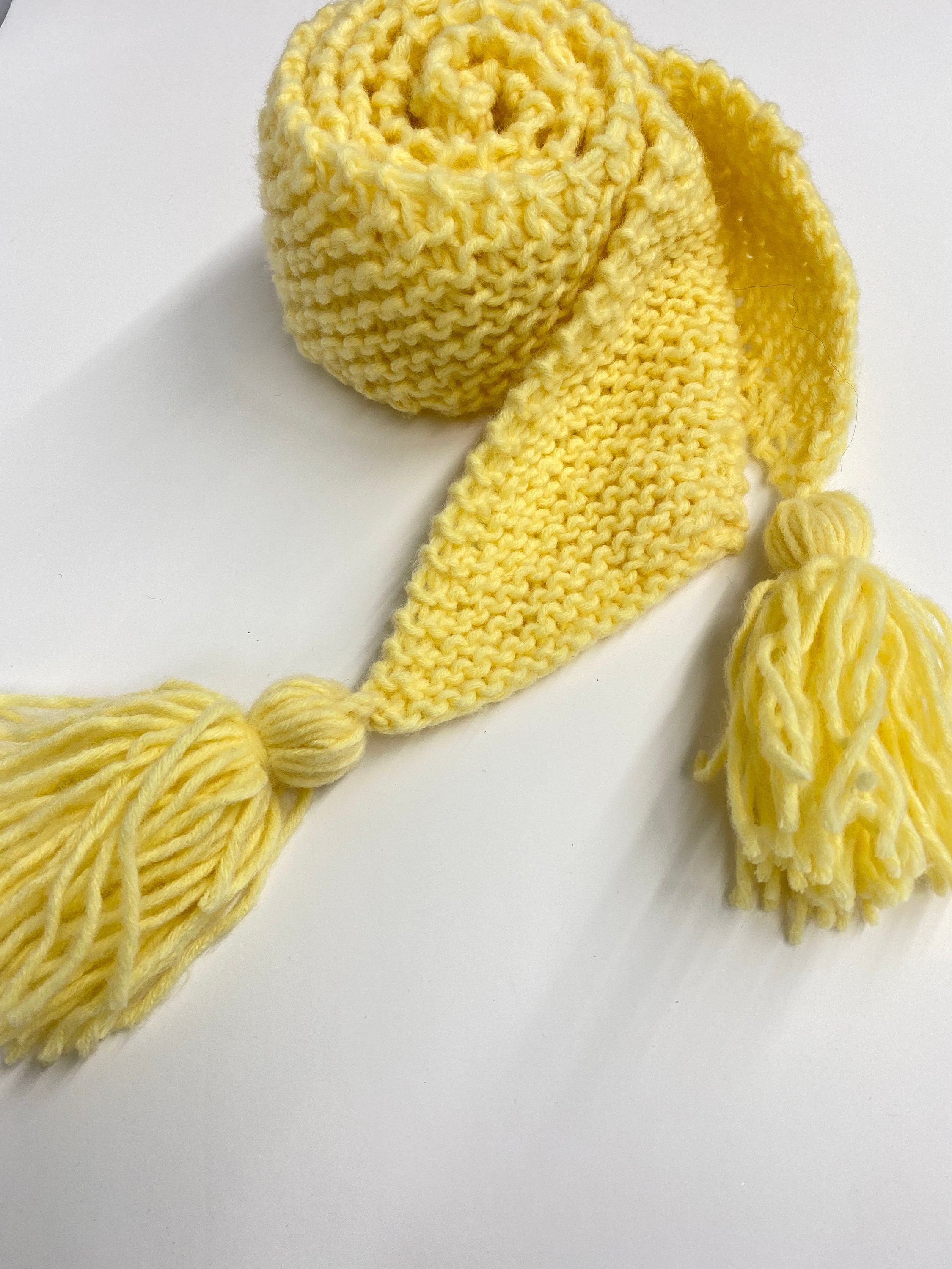 Butter Yellow Knit Scarf Long Scarf with Tassels Warm Winter Etsy