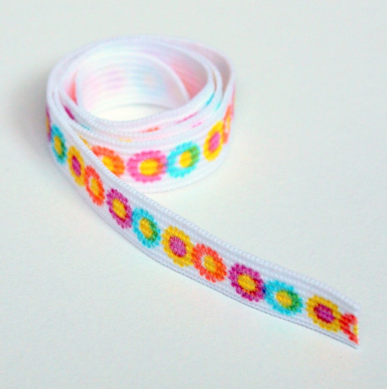 1/2'' Wide Flowered Elastic, Sold by 10 Yards at a Time, Lightweight Spring Time Hair Ties, Sewing Notions image 2