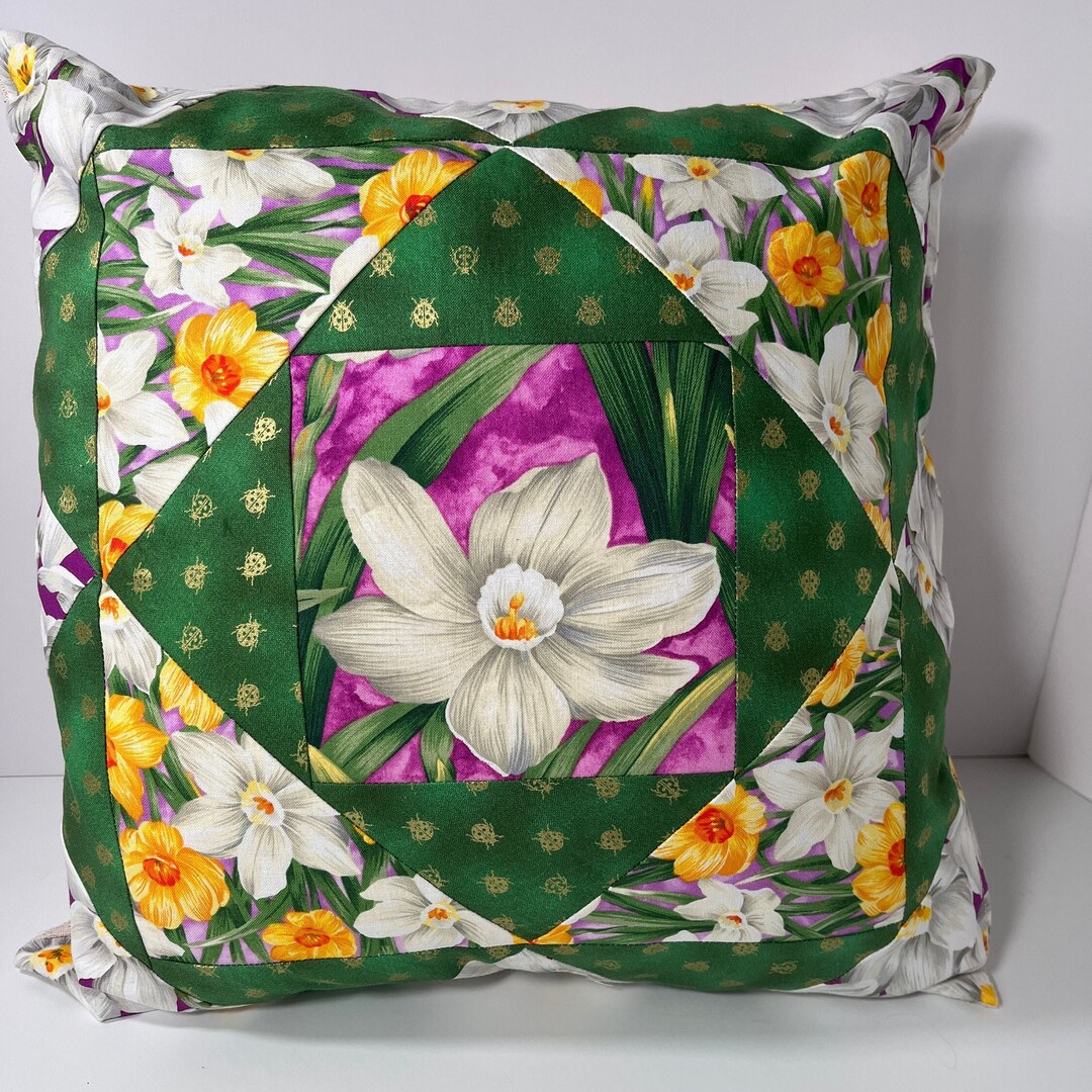 Vintage Quilt Block Pillow Cover, Colorful 15 X 15 Cotton Throw Pillow