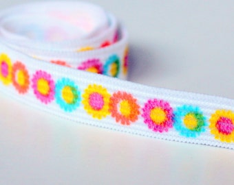 Colorful Floral Print Elastic, 5yd Bundle, 1/2" Wide White Stretchy Band for DIY Crafting and Sewing, Perfect for Hair Accessories Gift