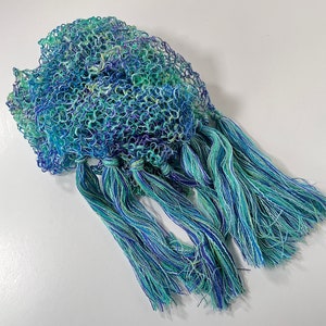 Aqua Blue/Green Scarf, Women's Lacy Fringed Lightweight Accessory, Handknit Gifts for Girlfriend image 4