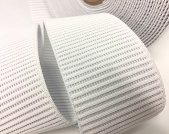 White Non-Roll Waistband Elastic, 2" Wide Ribbed Texture, Quality Sewing Supply for Dressmaking & Alterations, By-the-Yard Craft Gift