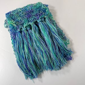 Aqua Blue/Green Scarf, Women's Lacy Fringed Lightweight Accessory, Handknit Gifts for Girlfriend image 2