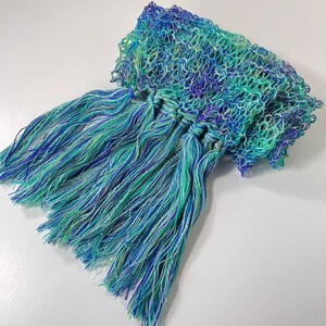 Aqua Blue/Green Scarf, Women's Lacy Fringed Lightweight Accessory, Handknit Gifts for Girlfriend image 5