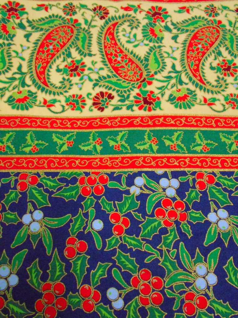 Holiday Border Print Fabric Holly and Berries Christmas  Etsy