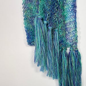 Aqua Blue/Green Scarf, Women's Lacy Fringed Lightweight Accessory, Handknit Gifts for Girlfriend image 7