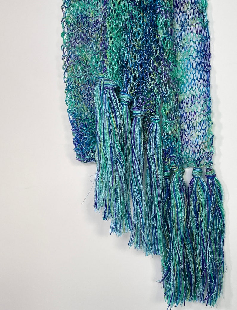 Aqua Blue/Green Scarf, Women's Lacy Fringed Lightweight Accessory, Handknit Gifts for Girlfriend image 7