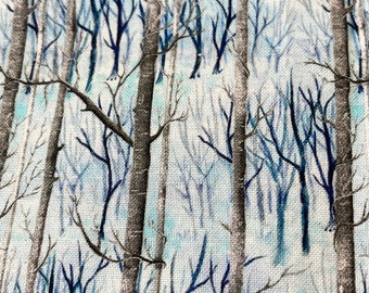 Noel by Oasis Fabrics Design #59 255, Ice Blue Fabric by the Yard, Winter Tree Design Quilting Cotton