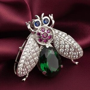 Regal Flying Insect Multi-Gemstone Statement Unisex Brooch Pin 14K Gold Plated Partywear Jewelry