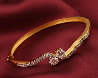 Moissanite Gold Bangle Bracelet, 925 Sterling Silver Bangle, Gift For Her