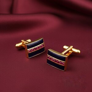 Luxury Pink Ruby Executive Men's Cufflinks 14K Gold Plated Wedding Jewelry