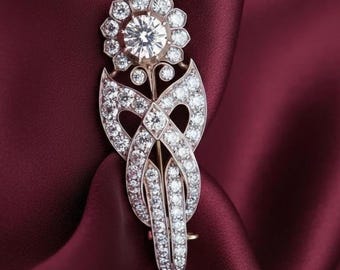 14K Gold Plated Vintage Inspired Pave Diamond/Moissanite Unisex Brooch Classic Jewelry