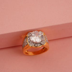 Anillo de racimo de moissanita, anillo de oro con diamantes redondos, anillo chapado en oro de 14 k, anillo hecho a mano para mujer, anillo de plata de ley 925, regalo para él