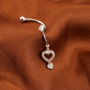 Heart Design Moissanite Belly Button Ring, Round Cluster Diamond Belly Ring, Fancy Navel Piercing Belly Button,10k/14k Solid Gold Belly Ring