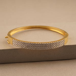 Gold Diamond Cuff Bangle, Round Diamond Bangle Bracelet, 14k Gold Plated Handmade Women&#39;s Bangle Bracelet, 925 Sterling Silver, Gift For Her