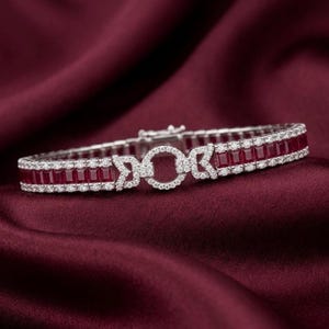 Passionate Red Ruby & Diamond Women's Link Bracelet 14K Gold Plated Wedding Jewelry