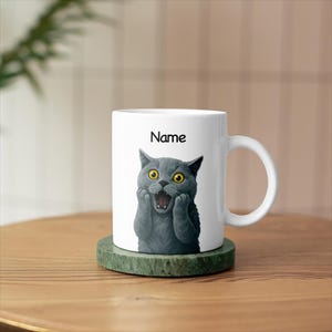 Personalized Cat Meme Mug, Custom Cat Name Gift, Funny Cat Meme Cup, Cat Mom Dad Gift, 11oz cat mug, Screaming Cat Meme Mug