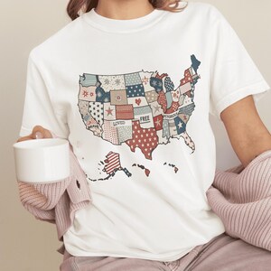Freiheitsstatue T-Shirt, Unabhängigkeitstag T-Shirt, 4. Juli Shirt, Retro USA Karte Shirt, Vaterländisches Shirt, Freiheit und Gerechtigkeit für alle Shirt