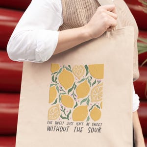 Lemon Tote Bag, Summer Fruit Tote for Her, Inspirational Quote Bag, Aesthetic Farmers Market Tote