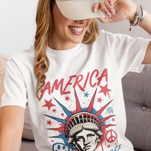 Freiheitsstatue T-Shirt, Unabhängigkeitstag T-Shirt, 4. Juli Shirt, Retro USA Karte Shirt, Vaterländisches Shirt, Freiheit und Gerechtigkeit für alle Shirt