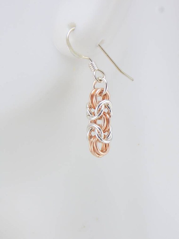 Byzantine Sterling Silver Earrings with Rose Gold Accent