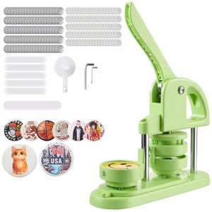 Button Maker Machine Kit with 100pcs Parts Circle Cutter Hex Wrench Plastic Pin Badge Press Ergonomic Handle DIY Tool