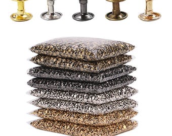 100 sets metalen klinknagels met dubbele dop voor leerambacht – 6 mm / 8 mm ronde klinknagels voor tassen, riemen, schoenen, kleding en halsbanden voor huisdieren