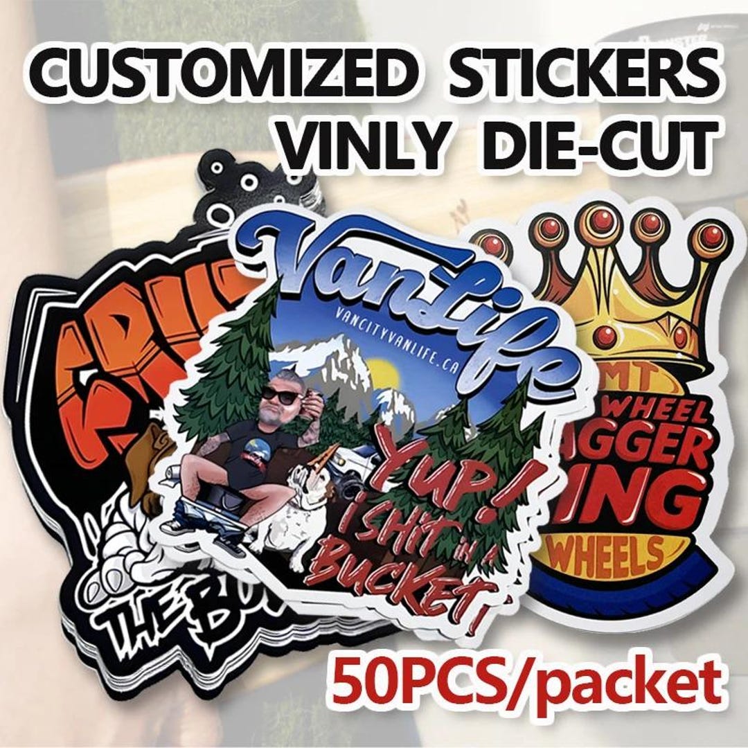 50PCS Custom PVC Stickers Waterproof Die Cut Vinyl Logo Brand Laptop ...