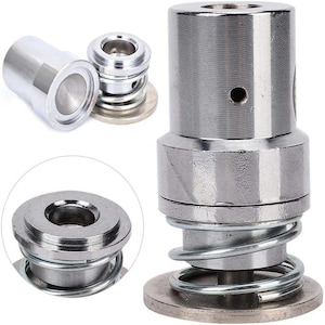 May include: A set of metallic silver-colored machine parts. The parts include a cylindrical component, a spring, and several circular pieces. The components are made of metal and appear to be industrial or mechanical in nature.