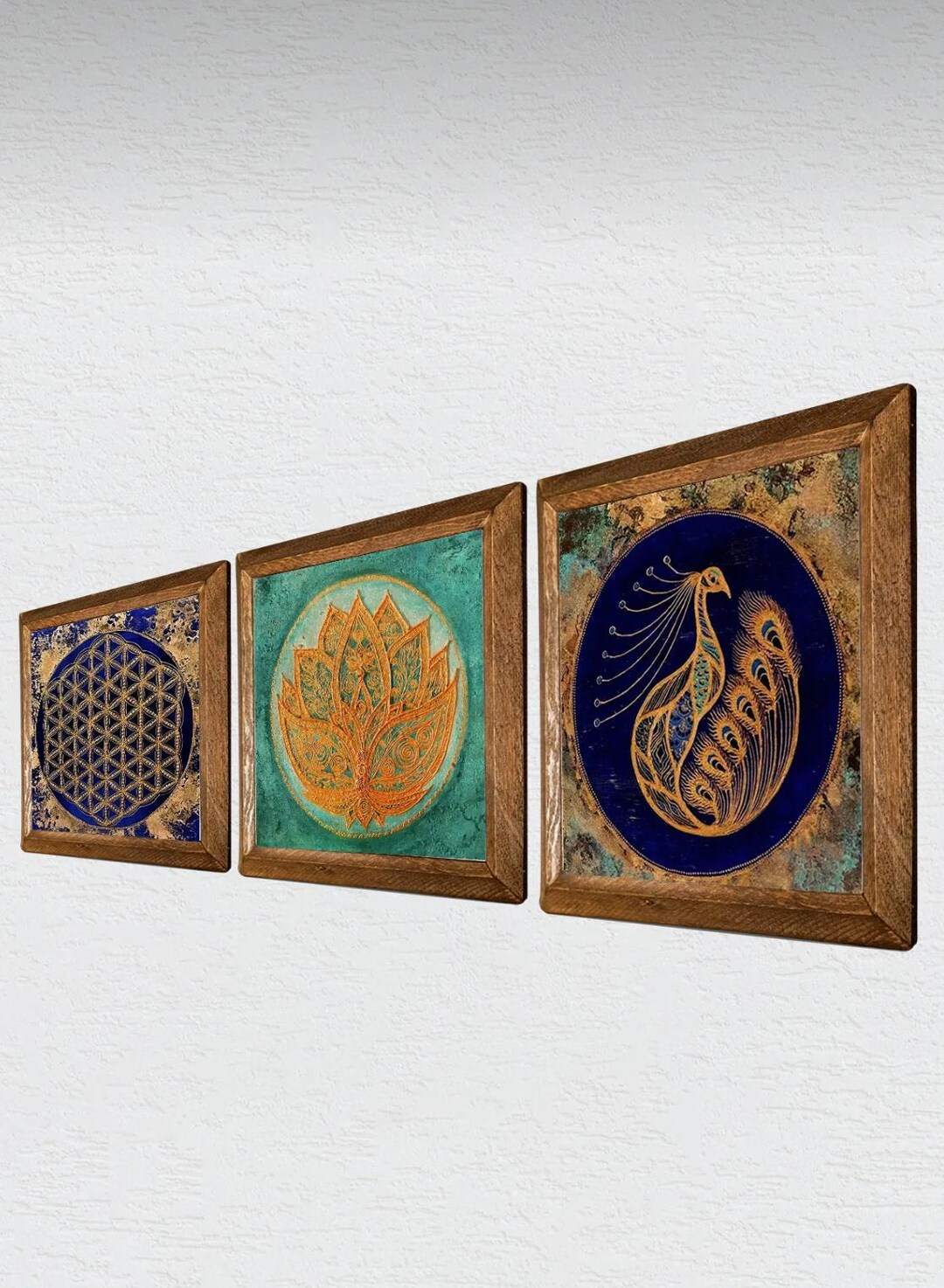 Sacred Geometry Framed Stone Art Set: Mandala & Lotus - Boho Home Decor ...